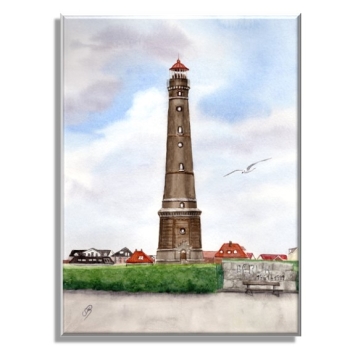 Leinwand 40 x 30 cm Keilrahmen Canvas-Leinen Aquarell Maritim Kunst Druck Kunstdruck Nordsee Insel Borkum Neuer Leuchtturm Strand Meer Dünen